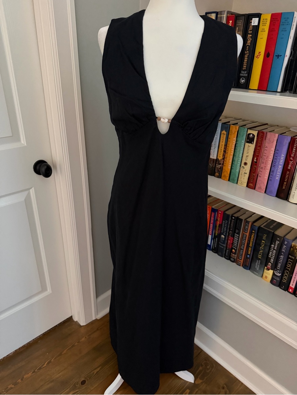 Abercrombie & Fitch Black Linen Deep V Maxi Dress NWT